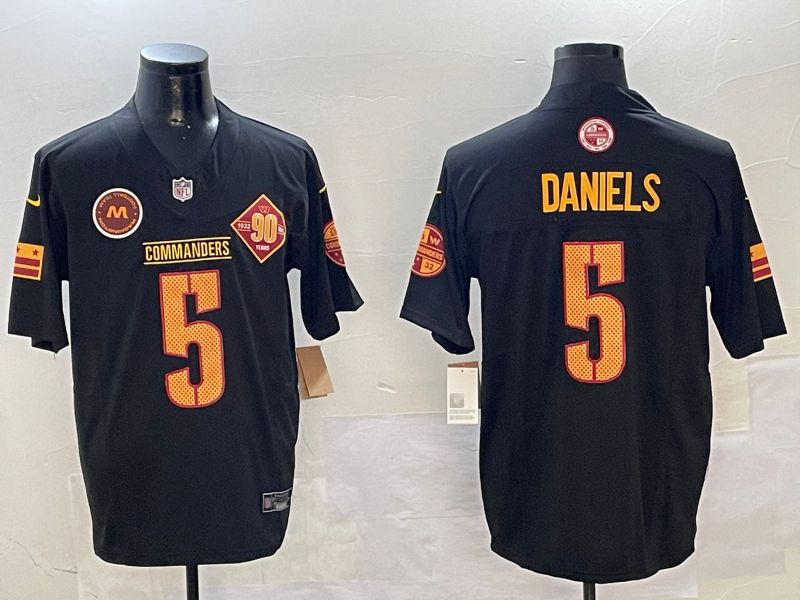 Men Washington Commanders #5 Daniels Black Thanksgiving three generations 2024 Nike Limited NFL Jersey style 2